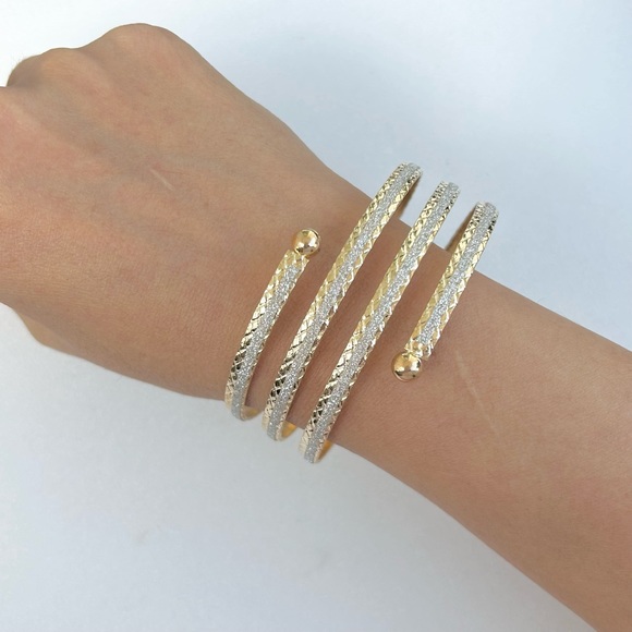 Vintage Spiral Gold Tone Bangle Glitters Three Layers 8” - Picture 6 of 8